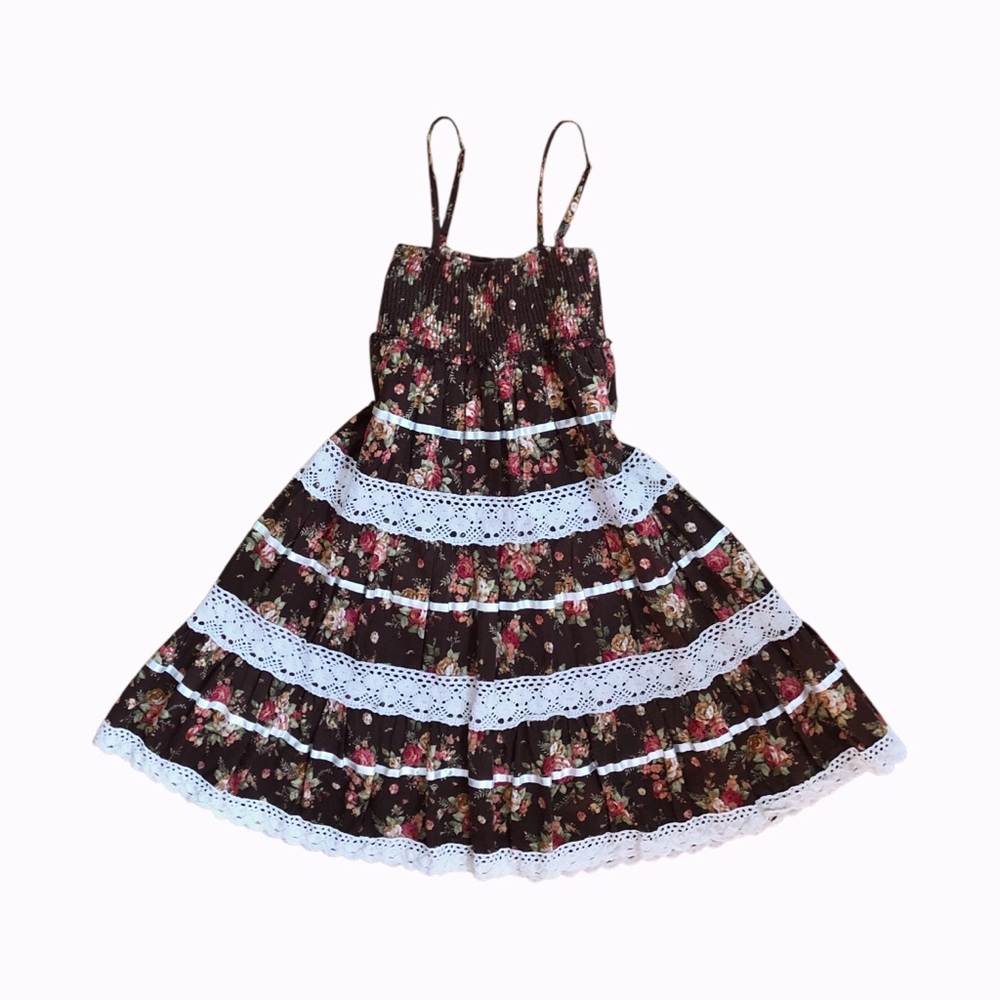 Floral Spaghetti Strap Dress with Lace Trim